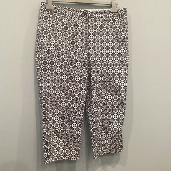 Talbots Women Skimmer Crop Pants Size 12 Blue White Capri Preppy Classic Career - Picture 1 of 8